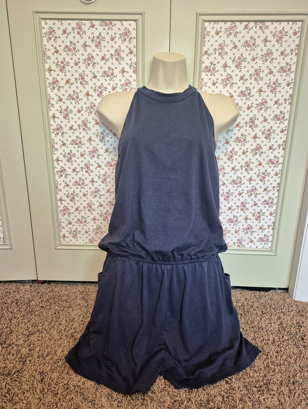 Merokeety Navy Blue Sleeveless Romper Size L